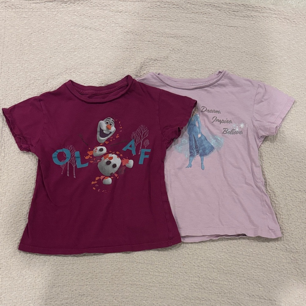 Disney Olaf and Elsa Kids Tees - Burgundy and Lavender